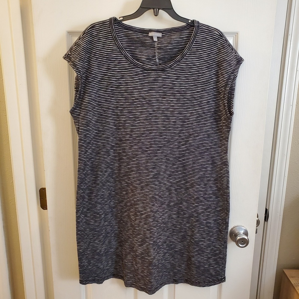 T by Talbots Dress sz XL Cap slv Knee length blk/wht‎ stripe comfort athleisure